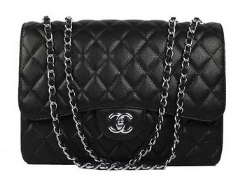 Chanel 2.55 Series Caviar Leather Large Flap Bag A36070 Black