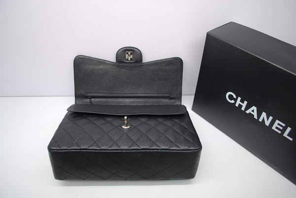 Chanel Jumbo Double Flaps Bag Black Original Caviar Leather A36097 Silver