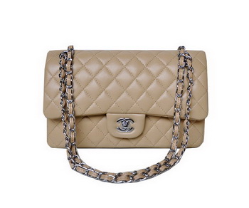 Chanel A01112 Classic Flap Bag Apricot Sheepskin Silver