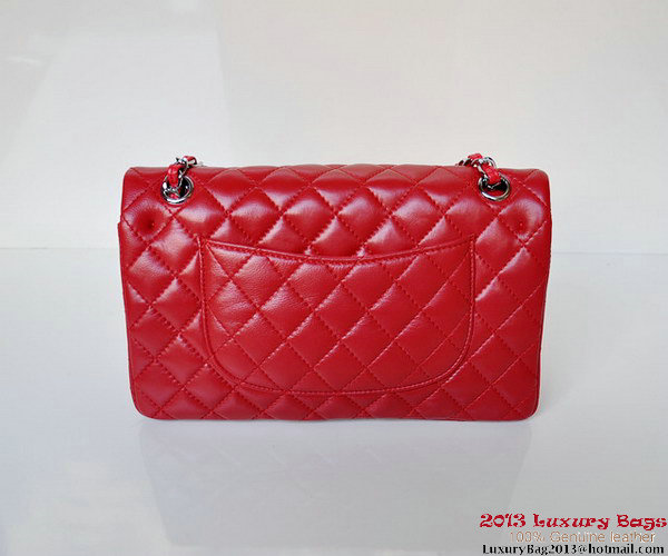 Chanel A01112 Classic Flap Bag Red Sheepskin Silver