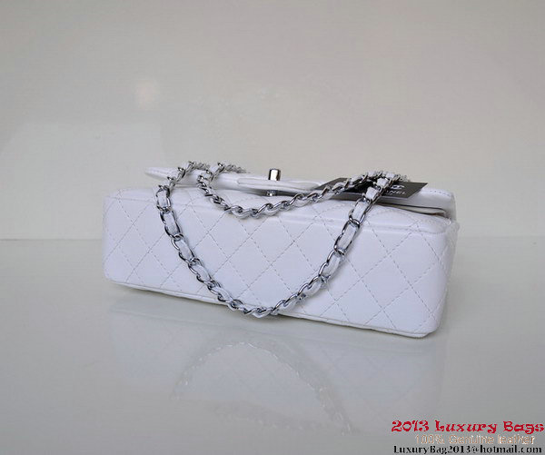 Chanel A01112 Classic Flap Bag White Sheepskin Silver