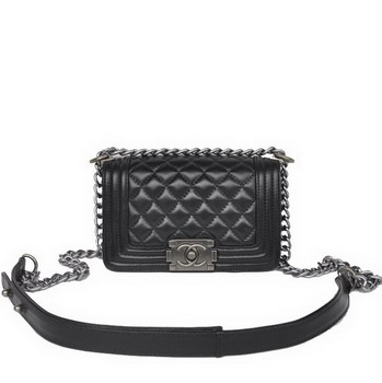 Boy Chanel Small Flap Shoulder Bag Sheepskin Leather A67086 Black