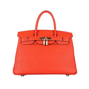 Hermes Birkin 30CM Tote Bags Orange Clemence Leather Gold