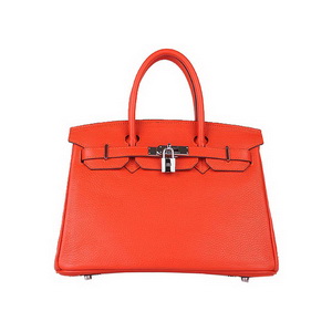 Hermes Birkin 30CM Tote Bags Orange Clemence Leather Silver