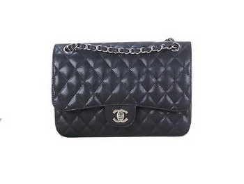 Chanel 2.55 Classic Flap Bag Black Original Cannage Patterns Leather Silver