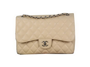 Chanel Classic Flap Bag Apricot Original Cannage Patterns Leather Silver