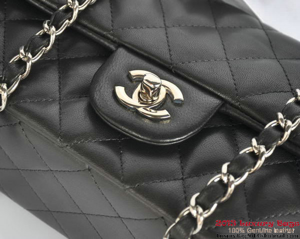 Chanel Classic Flap Bags Black Original Sheepskin Leather A1116 Silver