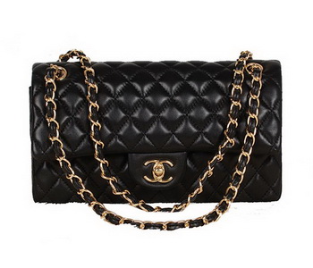 Chanel 2.55 Series Bag Black Sheepskin Leather 1112 Gold