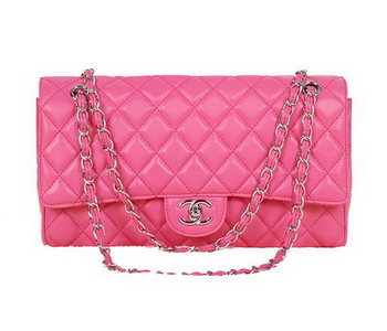 Chanel Classic Flap Bag 1113 Rose Sheepskin Silver