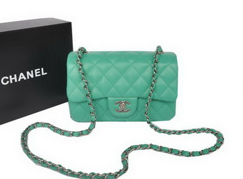 Chanel Classic Flap Bags Green Original Sheepskin Leather A1116 Silver