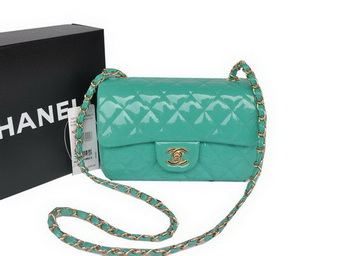 Chanel Classic Flap Bags Light Green Original Patent Leather A1116 Gold