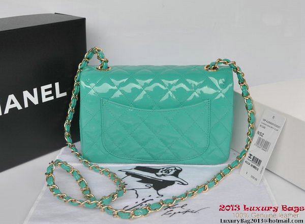 Chanel Classic Flap Bags Light Green Original Patent Leather A1116 Gold