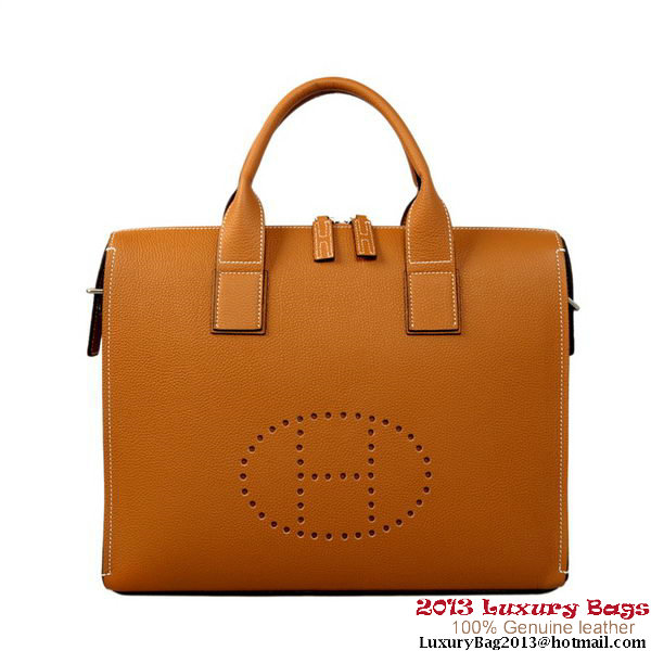 Hermes Mens Briefcase Calf Leather H1289A Camel