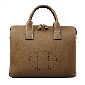 Hermes Mens Briefcase Calf Leather H1289A Khaki