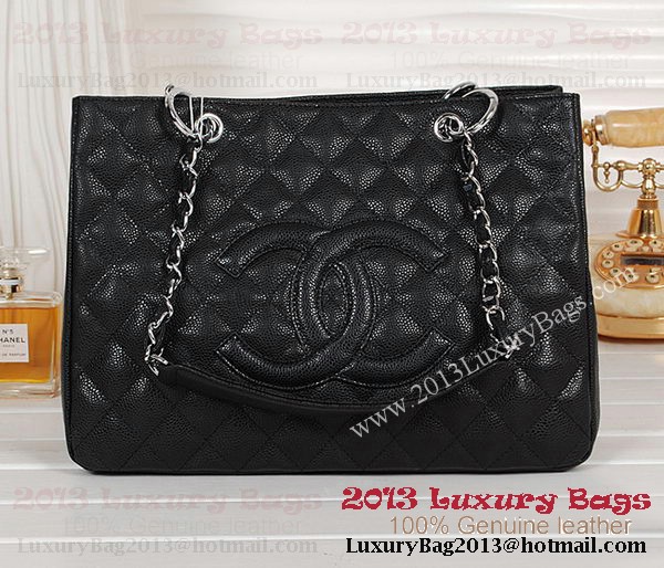 Chanel Classic CC Shopping Bag Black Cannage Patterns A35899 Silver