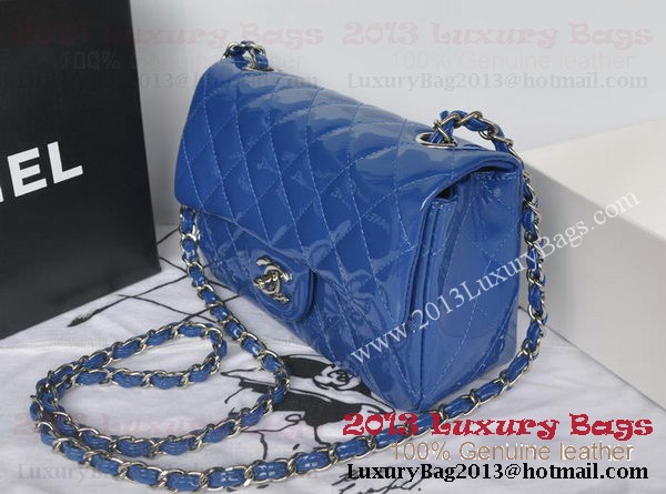 Chanel Classic Flap Bags Blue Original Patent Leather A1116 Silver