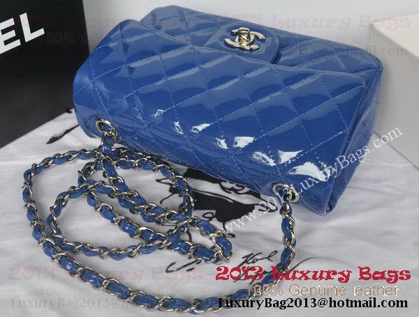 Chanel Classic Flap Bags Blue Original Patent Leather A1116 Silver