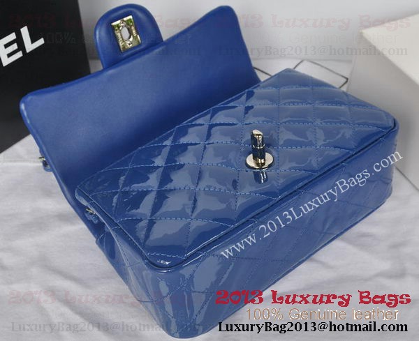 Chanel Classic Flap Bags Blue Original Patent Leather A1116 Silver