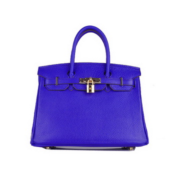 Hermes Birkin 30CM Tote Bag Blue Clemence Leather H6088 Gold