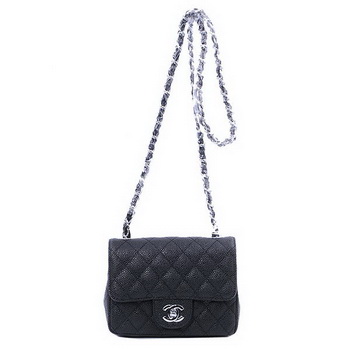 Chanel mini Classic Flap Bag Black Cannage Patterns 1115 Silver