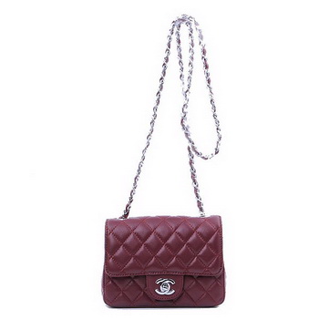 Chanel mini Classic Flap Bag Burgundy Sheekskin 1115 Silver