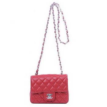 Chanel mini Classic Flap Bag Red Sheekskin 1115 Silver