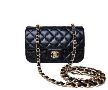 Chanel mini Classic Flap Bag Black Sheekskin 1117 Gold