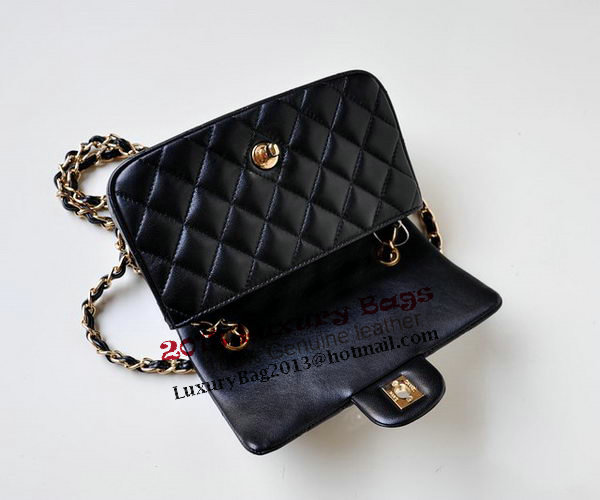 Chanel mini Classic Flap Bag Black Sheekskin 1117 Gold