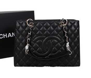 Chanel A50995 Black Original Leather Shoulder Bag Silver