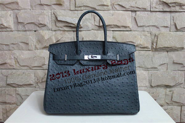 Hermes Birkin 35CM Tote Bag Dark Blue Ostrich Leather BK35 Silver