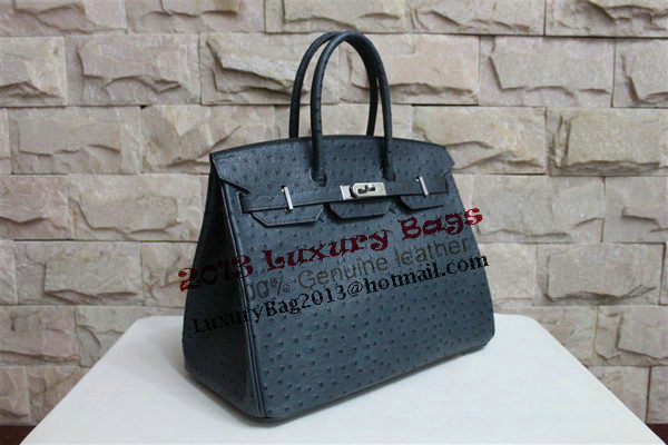 Hermes Birkin 35CM Tote Bag Dark Blue Ostrich Leather BK35 Silver