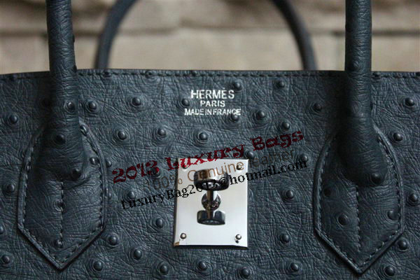 Hermes Birkin 35CM Tote Bag Dark Blue Ostrich Leather BK35 Silver