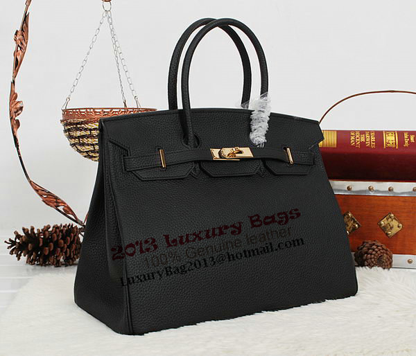 Hermes Birkin 35CM Tote Bag Black Clemence Leather H35 Gold