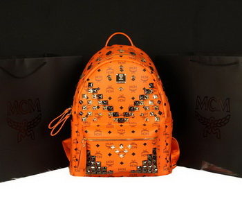 MCM Stark Backpack Jumbo in Calf Leather 8100 Orange