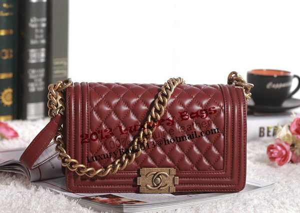 Chanel Boy Flap Shoulder Bag in Burgundy Lambskin Leather A67086 Gold