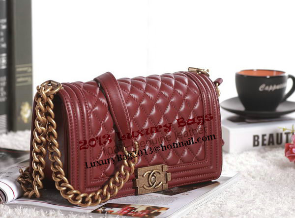 Chanel Boy Flap Shoulder Bag in Burgundy Lambskin Leather A67086 Gold