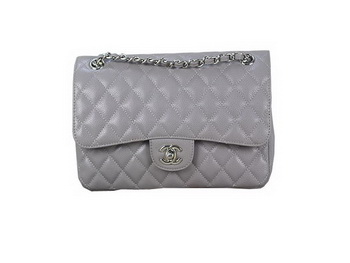 Chanel 2.55 Series Classic Flap Bag 1112 Gray Original Cannage Pattern Leather Silver