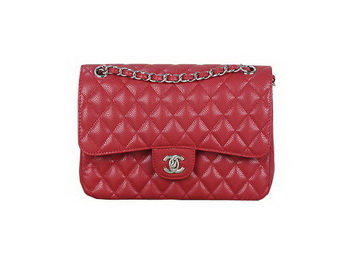 Chanel 2.55 Series Classic Flap Bag 1112 Red Cannage Pattern Original Leather Silver