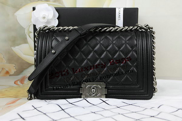 Chanel Boy Flap Shoulder Bag in Black Original Deerskin Leather A67025 Silver