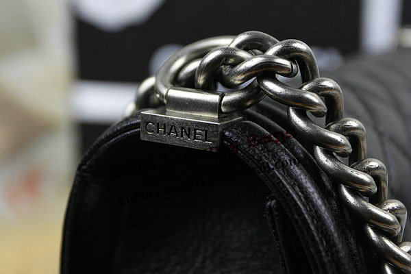 Chanel Boy Flap Shoulder Bag in Black Original Deerskin Leather A67025 Silver