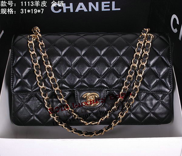 Chanel Classic Flap Bag 1113 Black Sheepskin Leather