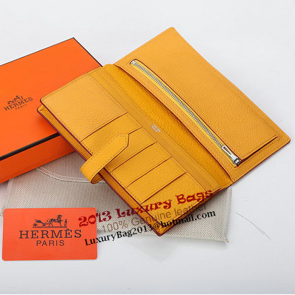 Hermes Bearn Japonaise Bi-Fold Wallet Grainy Leather A208 Yellow