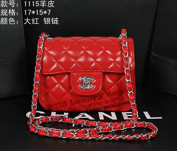 Chanel 1115 Classic mini Flap Bag in Red Sheepskin Leather