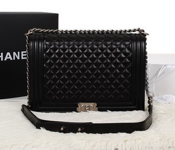 Chanel Boy Flap Shoulder Bag in Black Original Leather A67087 Silver