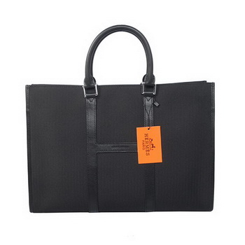 Hermes Mens Briefcase Canvas & Leather H1691 Black