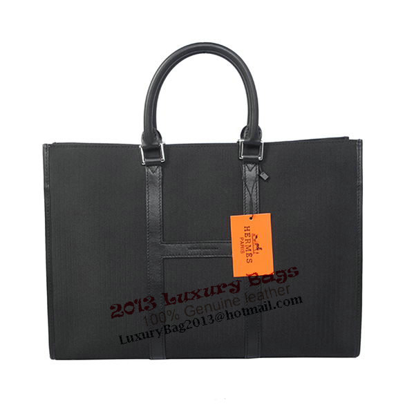 Hermes Mens Briefcase Canvas & Leather H1691 Black