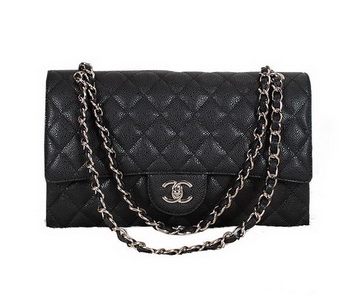 Chanel Classic Flap Bag 1113 Black Original Cannage Pattern Leather Silver