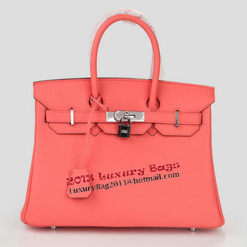 Hermes Birkin 30CM Tote Bag Light Red Original Leather H30 Silver