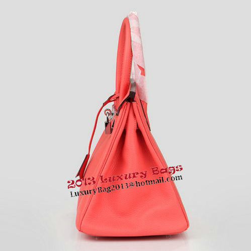 Hermes Birkin 30CM Tote Bag Light Red Original Leather H30 Silver