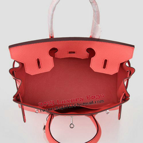 Hermes Birkin 30CM Tote Bag Light Red Original Leather H30 Silver